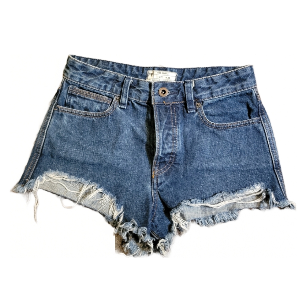 Free People Denim Shorts Ripped Dark Wash - Size 25